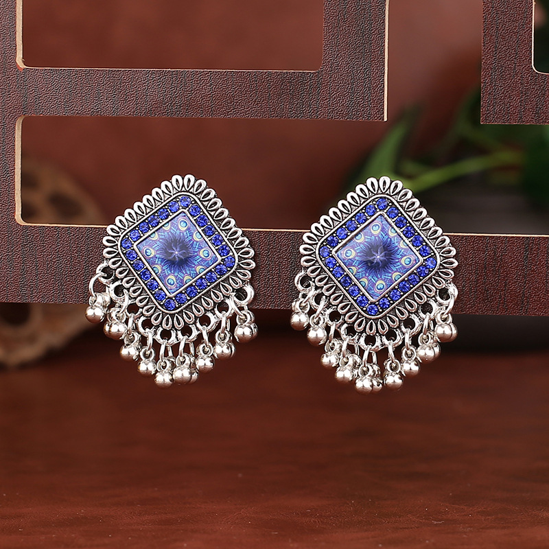 Ethnic Indian Fashion - Винтажные ЭТНИЧЕСКИЕ СЕРЕБРЯНЫЕ квадратные висячие серьги