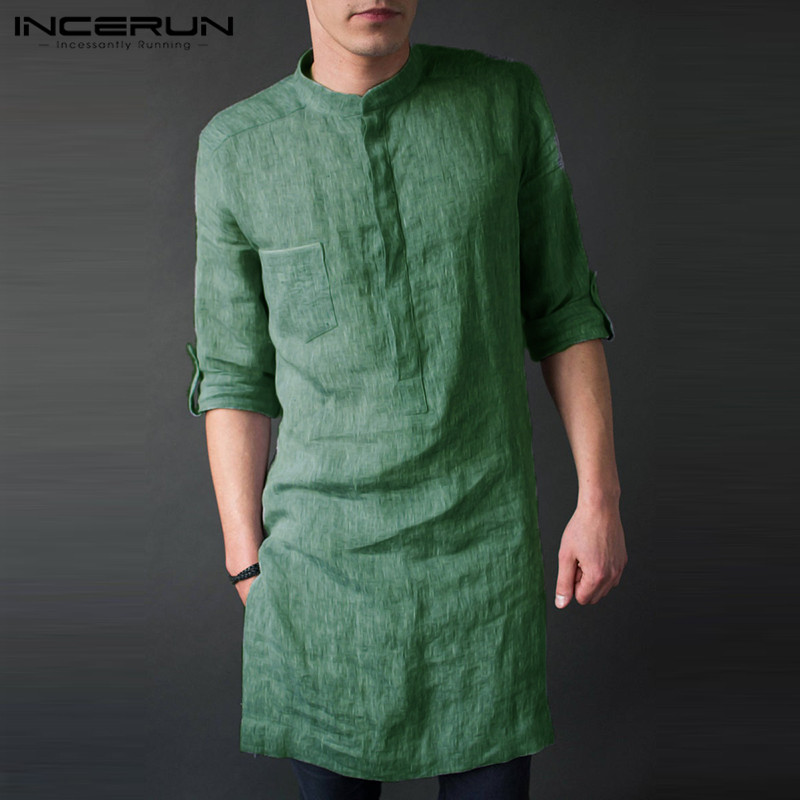 INCERUN мужские футболки миди  – обзор и цена Kurta Men Cotton